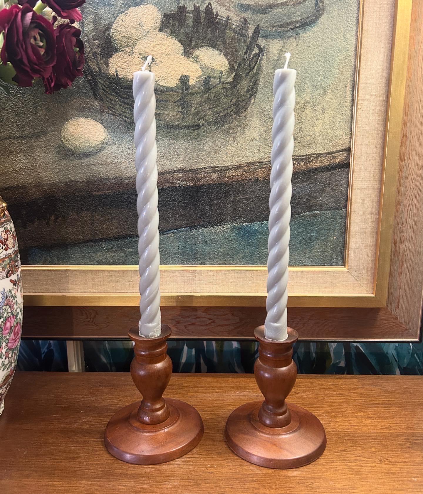 Vintage Wood Candlestick Holders – Set of 2 Classic Turned Wood ...