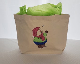 Hand Painted Canvas Totes, purse and zipper pouches; light bulb and winter designs