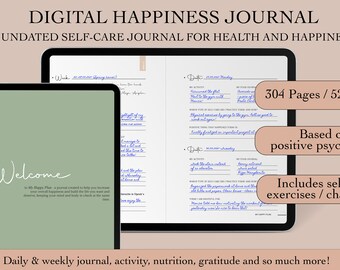 Digital Happiness Journal, Gratitude Journal, Digital Planner, iPad Planner, Minimalistic Undated Journal