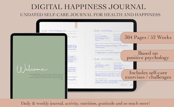 Digitales Glückstagebuch, Dankbarkeitsjournal, Digitaler Planer, iPad Tagebuch, Minimalistisches undatiertes Journal