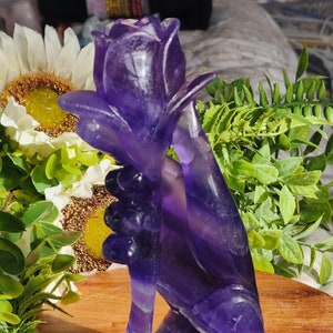Purple Fluorite Carving, Purple Fluorite, Fluorite Rose Carving, Fluorite Rose, Purple Fluorite Statement Piece