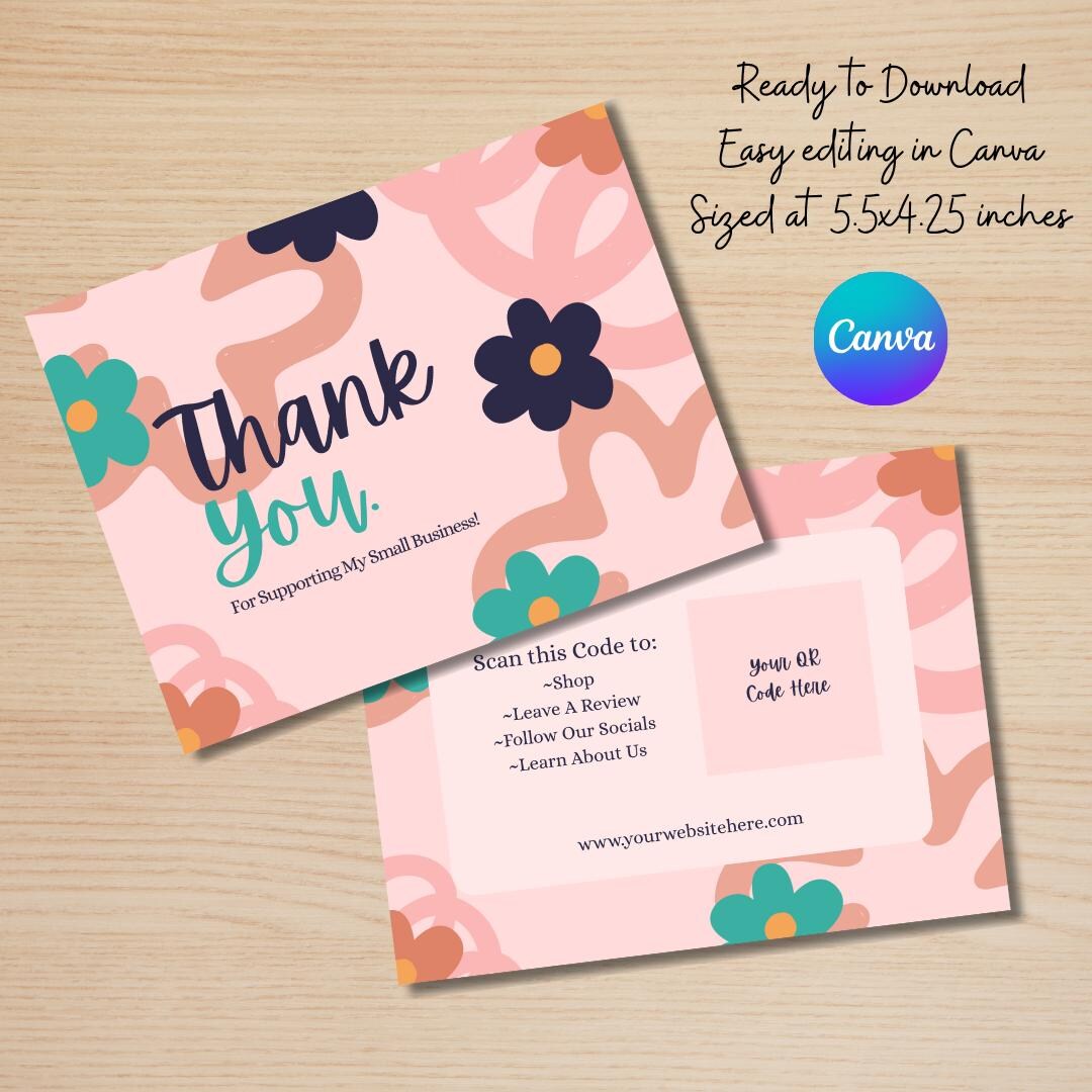 Editable Thank You Card Template | Small Business Printable Insert ...