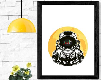 Gráfico bursátil de astronauta "A la Luna" / Regalo para operadores intradía (Descarga digital)