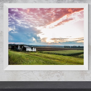 Sonnenuntergang über Bauernhof Felder Digitalfoto | Bauernhof Foto, Wand Kunst, digitaler Download, großes druckbares Foto, Haus Büro Kunst.  Holen Sie sich noch heute!