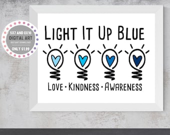Lámina imprimible de concienciación sobre el autismo / Ilumínalo con arte azul (descarga digital)