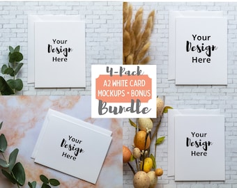 Maqueta de tarjeta blanca A2, paquete de 4 con obsequio (descarga digital)