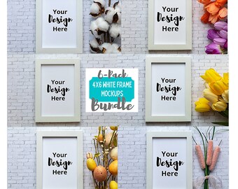Paquete de maquetas de marcos blancos de 4x6 pulgadas, exhibición de arte primaveral (fotografía digital)