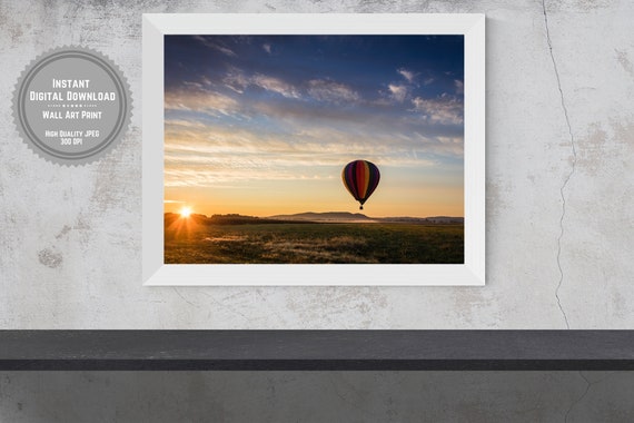 Sunrise Hot Air Balloon Photo | Misty Landscape Art (Digital Download)