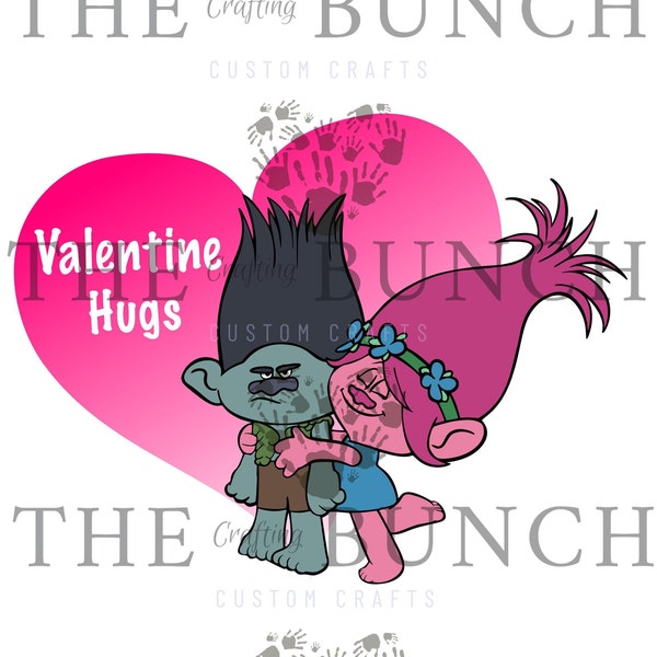 Valentine's Day Trolls  Branch and Poppy Heart SVG, JPG, PNG, Gifts for kids, Valentine's Day Gift, gift for her, Trolls Movie, Digital