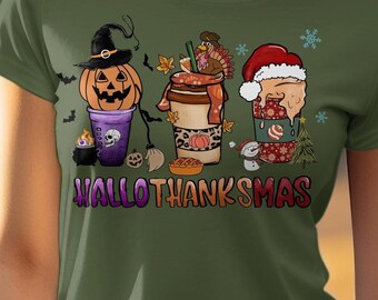 HalloThanksMas T-Shirt: Spooky Season Unisex T-Shirt