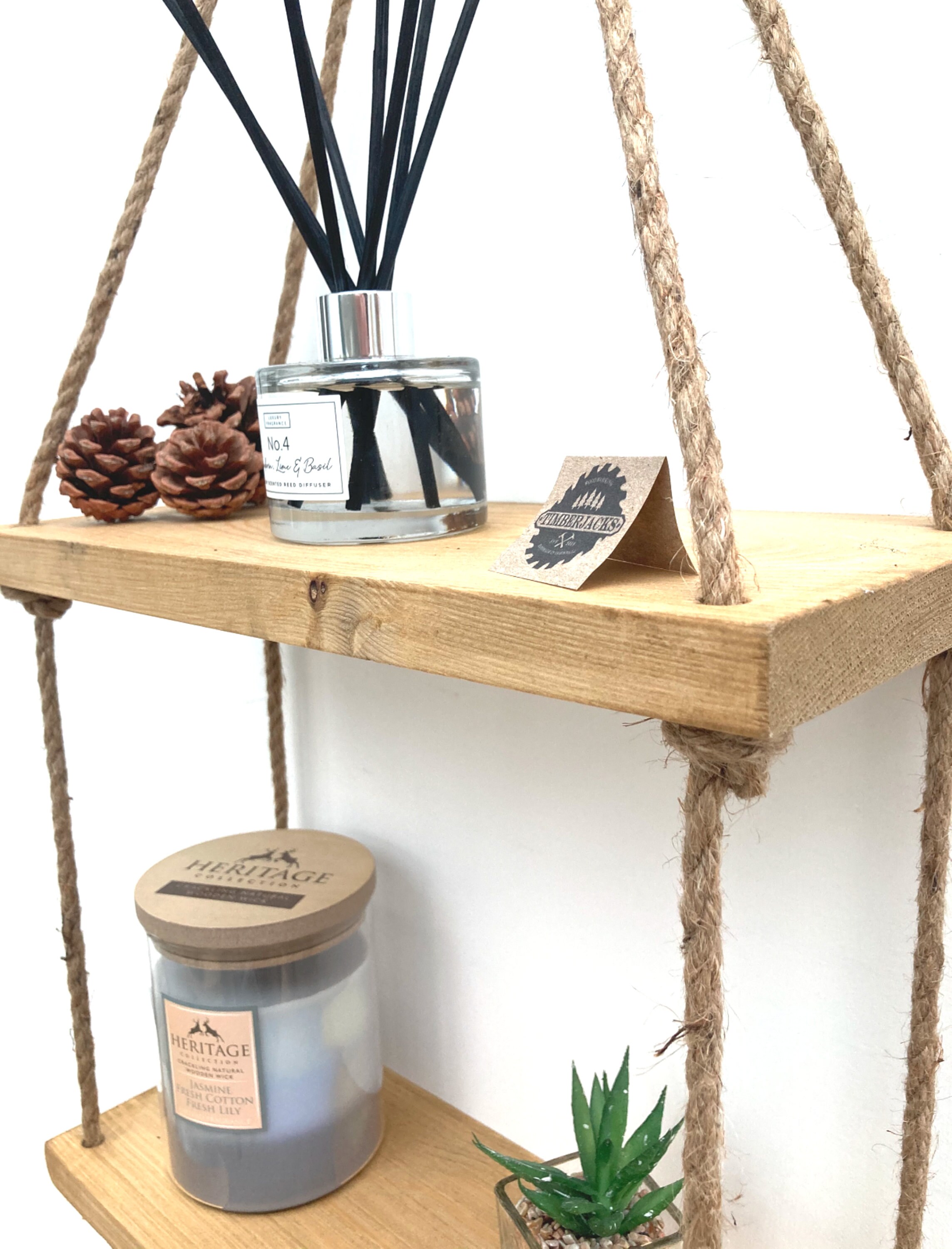 Rustic Wooden Hanging Rope Shelf Solid Natural Wood Floating Etsy
