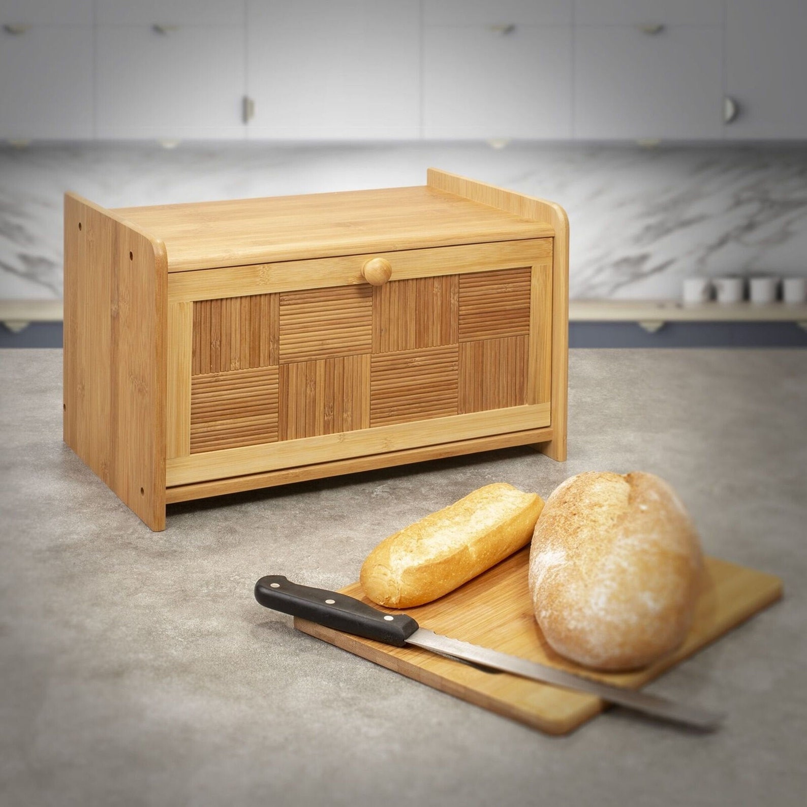Natural Bamboo Bread Bin Loaf Storage Drop Down Front Lid Etsy