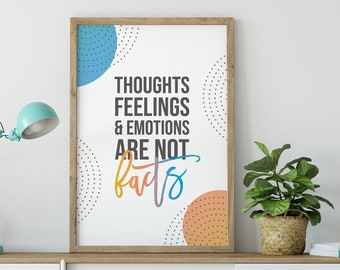 Poster "Pensieri, sentimenti ed emozioni non sono fatti", Decorazione per ufficio di terapia, Cartello per ufficio di terapia, Poster sulla salute mentale, Poster sulla DBT