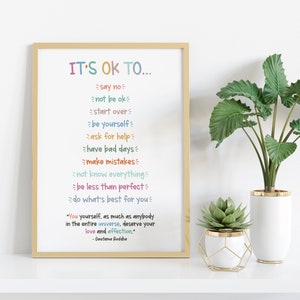 It's OK to Poster, Positive Affirmations, Therapy Office Decor, School Counselor Resources, Psychology Gift, Therapist Wall Art