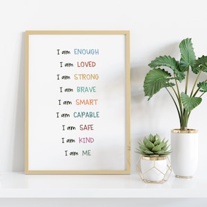 I Am Affirmations Poster, Therapy Office Decor, Calming Down Corner, School Counselor Resources, Psychology Gift, Mental Health Awareness