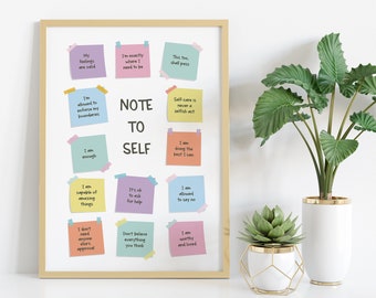Note to Self Poster, Therapy Office Decor, Calming Down Corner, School Counselor Resources, Psychology Gift, Mental Health Print