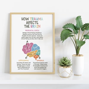 How Trauma Affects the Brain Poster, Positive Affirmations, Therapy Office Decor, School Counselor, Psychology Gift, Therapist Wall Art