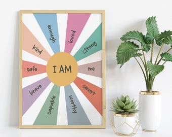 I am... Poster, Positive Affirmations, Therapy Office Decor, School Counselor Resources, Psychology Gift, Therapist Wall Art