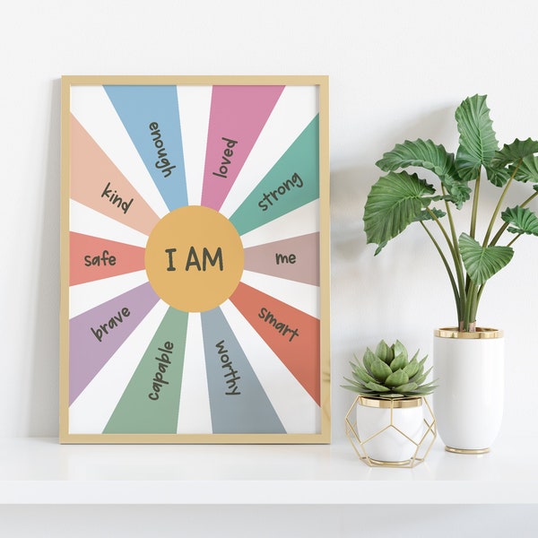 I am... Poster, Positive Affirmations, Therapy Office Decor, School Counselor Resources, Psychology Gift, Therapist Wall Art