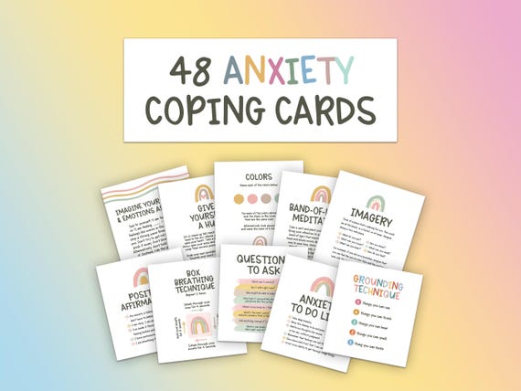 48 Anxiety Coping Skills Cards, Therapy Worksheet, CBT Therapy, DBT Skills, Coping Strategies, Mental Health Printable