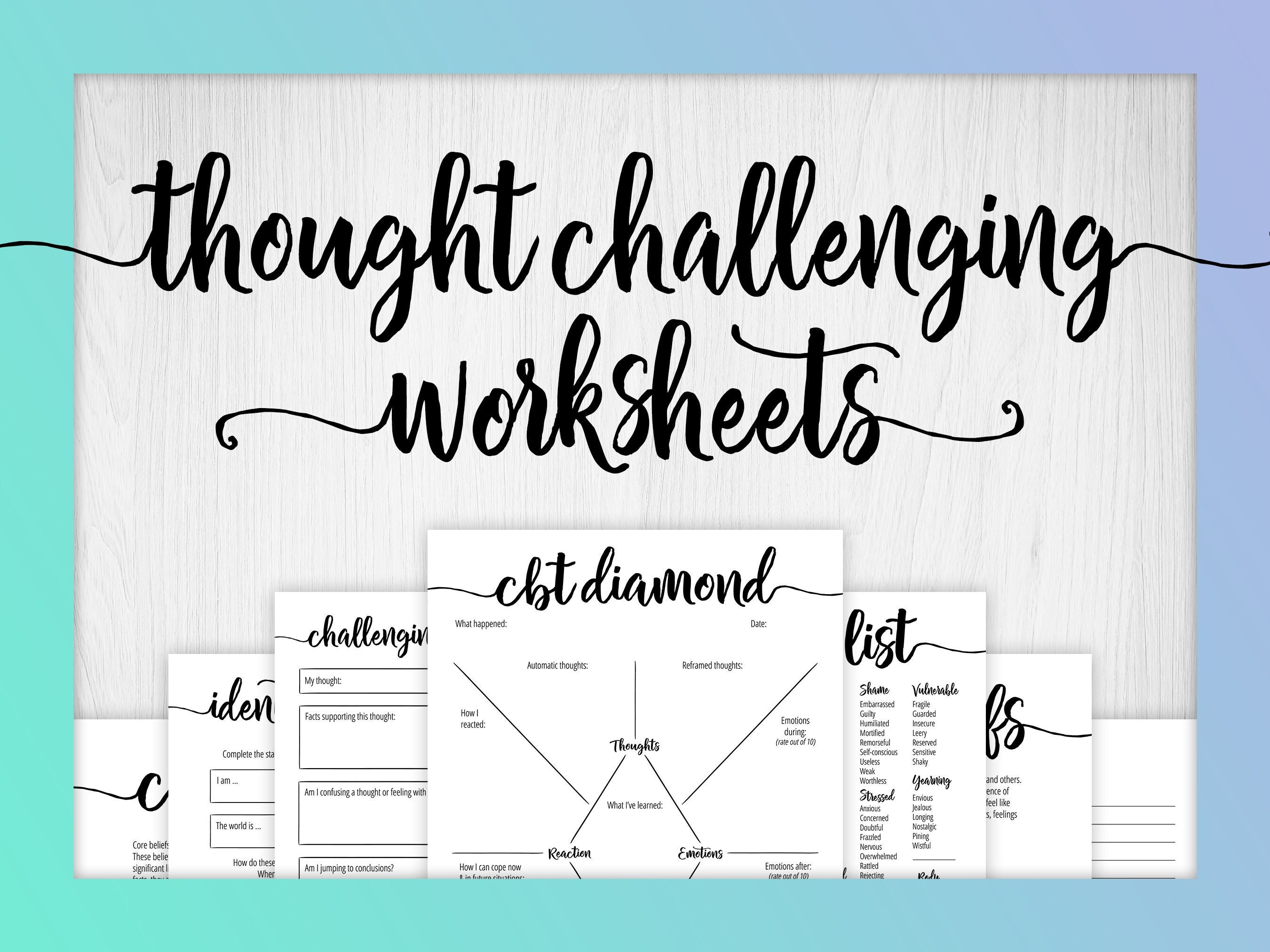 Thought Challenging Worksheets, CBT Therapy, Therapy Journal, Mental Health Printable, Thought Processing, Cognitive Behavioral Therapy - Etsy Thought Challenging Worksheets, CBT Therapy, Therapy Journal, Mental Health Printable, Thought Processing, Cognitive Behavioral Therapy - Etsy