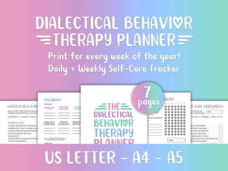 DBT Planner, DBT Skills Tracker, Mental Health Journal, Self Care Worksheet, Therapy Journal, Self Care Journal, Printable Mental Health image 1