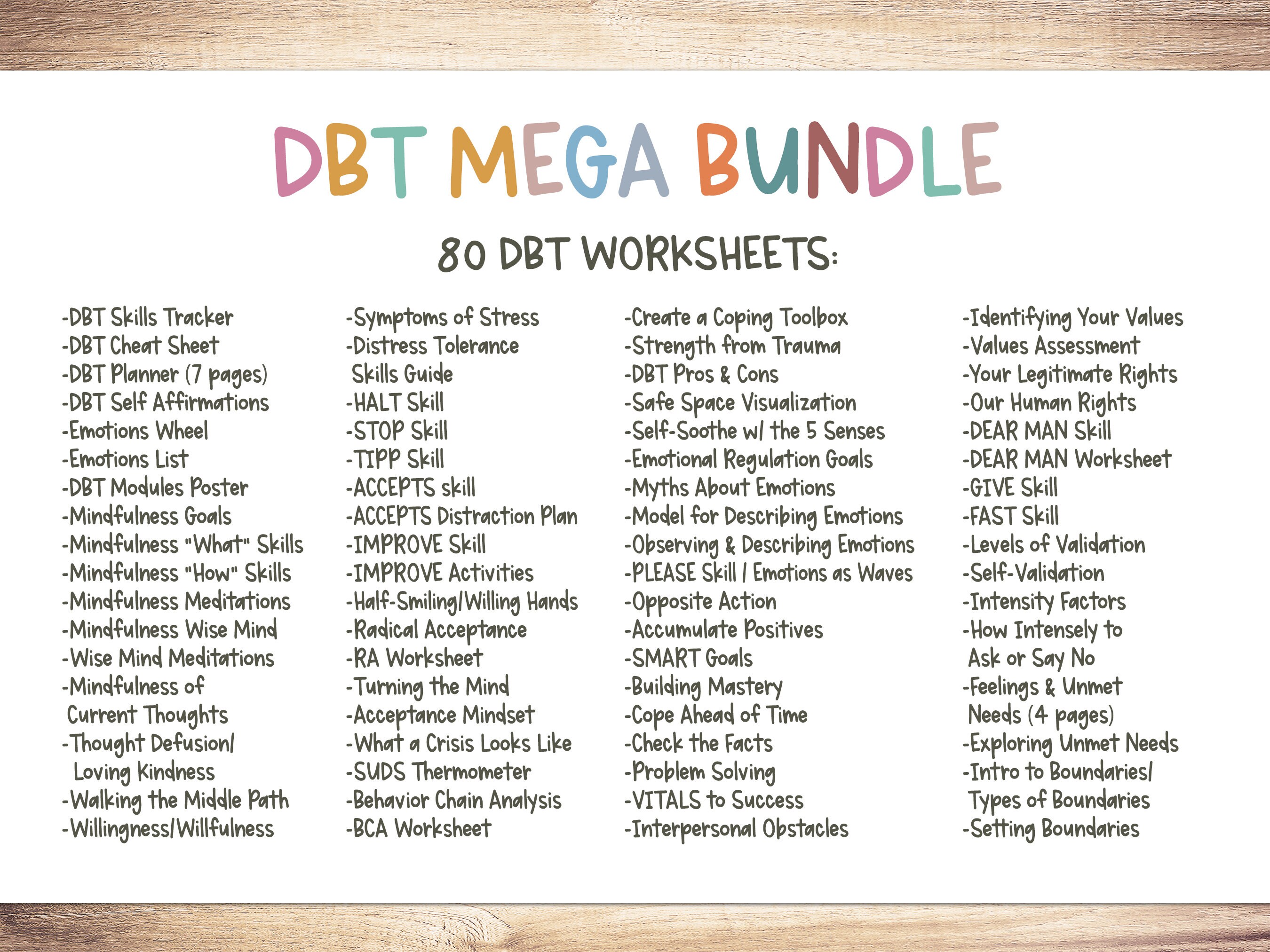 dbt mega bundle dbt skills dbt workbook therapy worksheet etsy