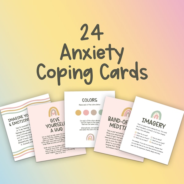 24 Anxiety Coping Skills Cards, Therapy Worksheet, CBT Therapy, DBT Skills, Coping Strategies, Mental Health Printable