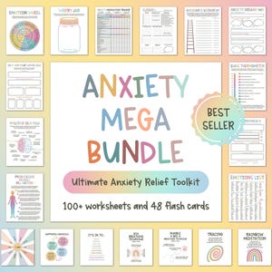 Anxiety Mega Bundle Printable, Anxiety Worksheets, CBT Tools, Coping Skills Workbook, Mental Health Planner, Coping Cards