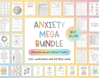 Mega Bundle imprimable, Fiches d'exercices sur l'anxiété, Outils de TCC, Cahier d'habiletés d'adaptation, Planificateur de santé mentale, Cartes d'adaptation