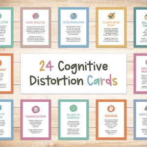 Cognitive Distortion Flash Cards, Thinking Errors, CBT Therapy, Cognitive Behavioral Therapy, Therapy Gift, Mental Health, Self Help Cards