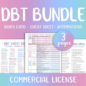 Pakiet DBT - licencja KOMERCYJNA, umiejętności DBT, ściągawka, karta dziennika DBT, afirmacje, dziennik BPD, arkusz terapeutyczny