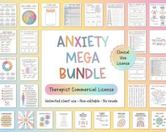 ANXIETY MEGA BUNDLE commerciële licentie, angstwerkbladen, werkbladen voor tieners, volwassenen, werkboek geestelijke gezondheid, angstvermindering, therapie
