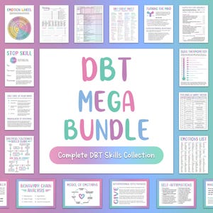 DGT MEGA BUNDEL, dbt-werkboek, dbt-vaardigheden, therapiewerkblad, hulpmiddelen voor counseling, therapiehulpmiddelen, afdrukbaar geestelijke gezondheid, dbt-flashkaarten