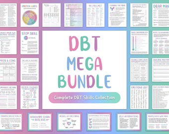 DBT MEGA BUNDLE, dbt workbook, dbt skills, therapy worksheet, counselling resources, therapy tools, mental health printable, dbt flash cards