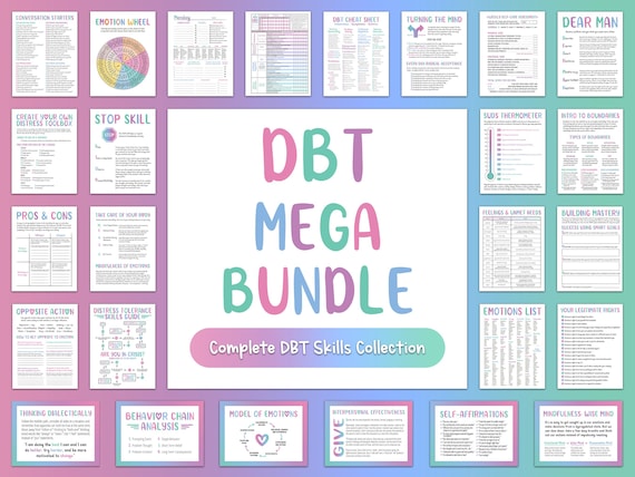 DBT MEGA BUNDLE, dbt workbook, dbt skills, therapy worksheet, counselling resources, therapy tools, mental health printable, dbt flash cards
