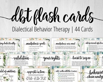 DBT Flash Cards, 44 Printable Cards, Self Help Cards, Coping Skills, BPD, Borderline, Depression, Anxiety, PTSD, Mental Health Printable