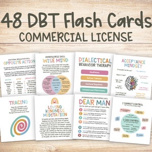 DBT Flash Cards - COMMERCIËLE LICENTIE, Zelfhulpkaarten, Therapiebronnen, bpd, Borderline, Therapiekantoor Decor, Geestelijke Gezondheid Werkblad