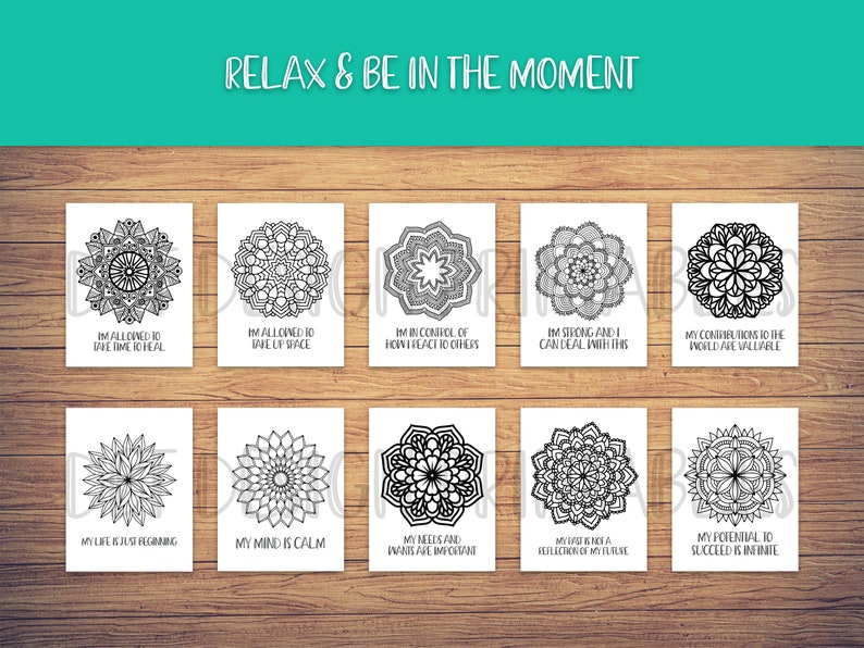 Mandala Adult Coloring Book, Positive Affirmations, Coloring Pages, Coloring Sheets, Book PDF, Art Therapy, Colouring, Printable, Digital image 9