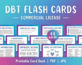 DBT Flash Cards - COMMERCIAL LICENSE, 44 Printable Cards, Therapist Office, Therapy Handouts