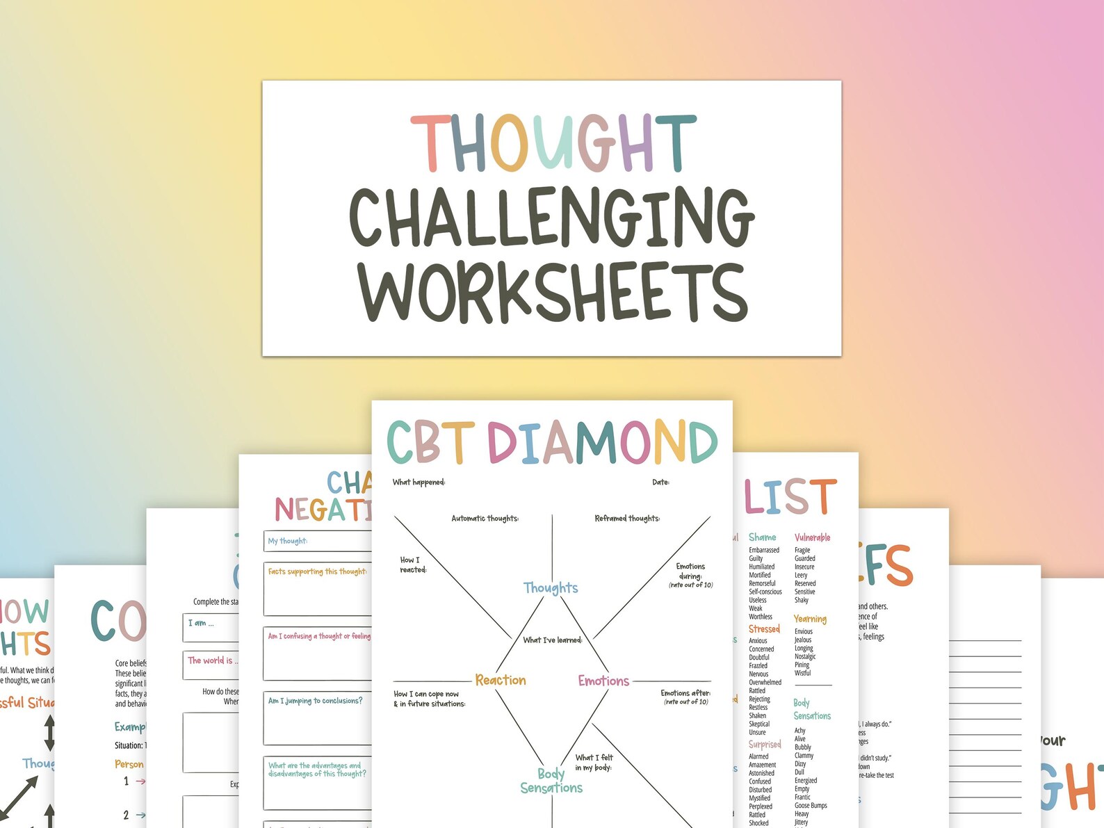 Thought Challenging Worksheets, CBT Therapy, Cognitive Restructuring ...