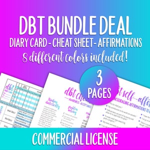 Pakiet DBT - licencja KOMERCYJNA, karta dziennika DBT, ściągawka, pozytywne afirmacje, BPD, Borderline, umiejętności DBT, arkusz DBT, zdrowie psychiczne