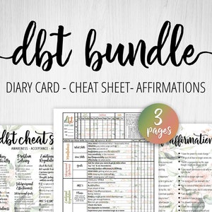 DBT Bundle, DBT Skills, Cheat Sheet, DBT Diary Card, Afirmaciones, Bpd Sheets, Printable Mental Health, Therapy Worksheet, Mood Tracker