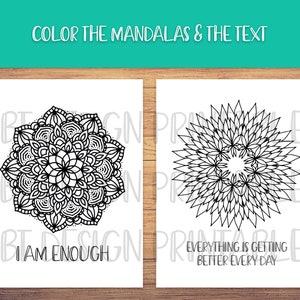 Mandala Adult Coloring Book, Positive Affirmations, Coloring Pages, Coloring Sheets, Book PDF, Art Therapy, Colouring, Printable, Digital image 2