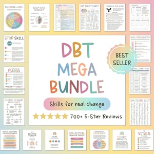 DBT MEGA BUNDLE, dbt skills, dbt workbook, therapy worksheet, counselling resources, therapy tools, mental health printable, dbt flash cards