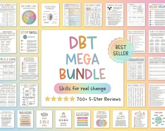 DBT MEGA BUNDLE, dbt skills, dbt workbook, therapy worksheet, counselling resources, therapy tools, mental health printable, dbt flash cards