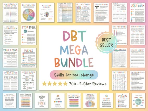DBT MEGA BUNDLE, dbt skills, dbt workbook, therapy worksheet, counselling resources, therapy tools, mental health printable, dbt flash cards