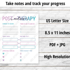 Post Therapy Notes, Mental Health Printable, Therapy Worksheet, Planner Insert, Mental Health Insert, Therapy Plans, Therapy Planner image 2