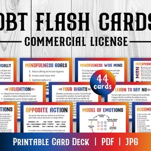 DBT Flash Cards - COMMERCIAL LICENSE, 44 Printable Cards, Therapist Office, Therapy Handouts