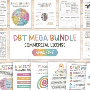 DBT MEGA-bundel, COMMERCIËLE licentie, dbt-vaardigheden, dbt-werkboek, therapiewerkblad, adviesbronnen, therapiehulpmiddelen, geestelijke gezondheid afdrukken